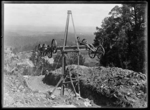 Close view of pylon for aerial ropeway before wire rope added