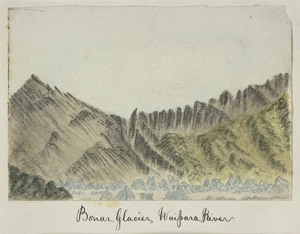 Douglas, Charles Edward, 1840-1916 :Bonar Glacier, Waipara River. [1870-1900]