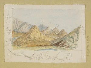 Haast, Johann Franz Julius von, 1822-1887: View of the roches moutonnees from the junction of the Harper with the Avoca. 1860?]