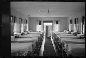 Dormitory with beds, Porirua Mental Hospital, Wellington