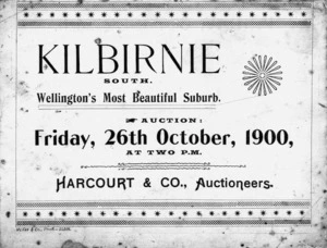 Harcourt & Co poster, advertising a land auction in Kilbirnie