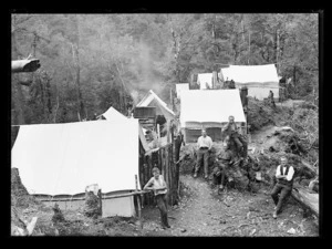 Tent camp at Mount David sluicing claim, near Blackwater