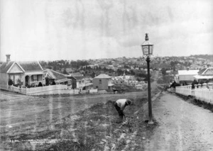 Looking down Beresford Street, Freemans Bay, and over Auckland houses