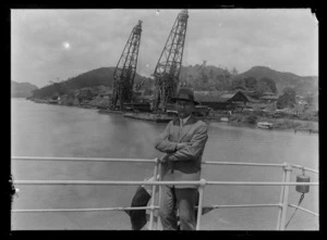Joseph Divis on deck of ship passing through the Panama Canal