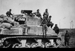 18th Armoured Regiment and tank, ready to cross the Po River, Italy