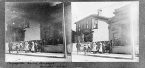 Congregation leaving the synagogue, The Terrace, Wellington