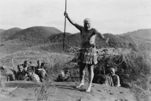 Renactment of a Maori warrior challenging an enemy