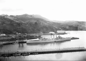 The warship 'Australia' at Port Chalmers, Dunedin