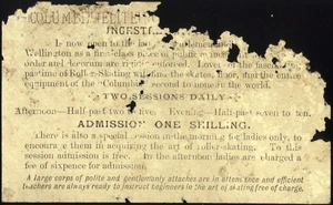 Columbia Roller Skating Rink :[Ticket/ invitation. Back. 1887].