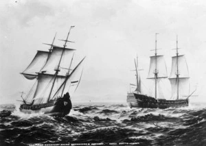 Painting of Tasman's discovery ships Heemskerck and Zeehaen