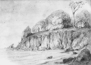 Swainson, William, 1789-1855 :Native Hut Kapiti Island. [1848?]