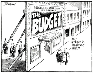 Tremain, Garrick, 1941- :Michael Cullen presents the Budget. Otago Daily Times, 22 May 2005.