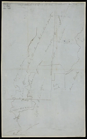 [Creator unknown] :[Rough sketch of land offered for sale ... Waitara ... [ms map]. [ca. 1848]