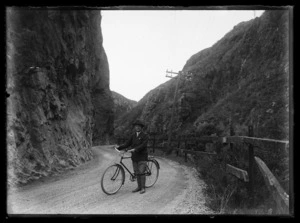 Joseph Divis with bicycle in Karangahake Gorge