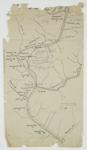 [Mead, Arthur David, 1888-1977] :[Wanganui River rapids and settlements] [ms map]. [A. D. Mead, 1830-1953?]