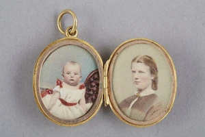 Maker unknown: Gold locket containing a photograph of Lady von Haast and her son Heinrich