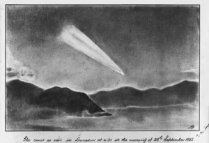 Artist unknown: The comet as seen in Dunedin at 4.30 on the morning of 28th September, 1882.