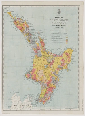 Map of the North Island, New Zealand to accompany land guide, February, 1883 ; Map of the Middle Island, New Zealand to accompany land guide, February, 1883.
