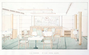 Artist unknown :T S S Monowai. 1st class dining saloon. 1948.