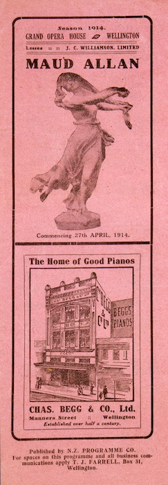 Grand Opera House Wellington. Season 1914. Maud Allan. [Programme cover].