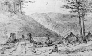 [Swainson, William] 1789-1855 :Mungaroa Bridge, looking down. Jan. 3, 1849.