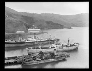 Steam ships Northumberland and Wye Valley, and the steamship dredge Otakou at Port Chalmers