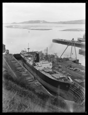 Steam ship Eastgate in the graving dock at Port Chalmers.