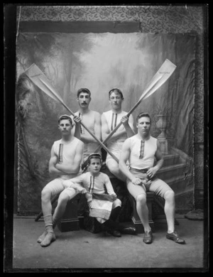 Unidentified members of a team of rowers from the Wairuna Boat Club.
