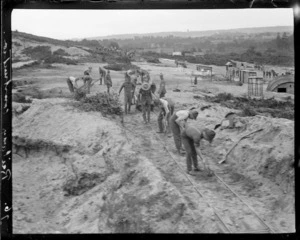 New Zealand Engineers building a light railway at their camp in England
