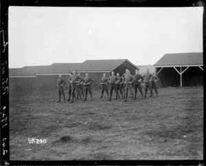 Soldiers of Otago Battalion undertaking physical training, Sling