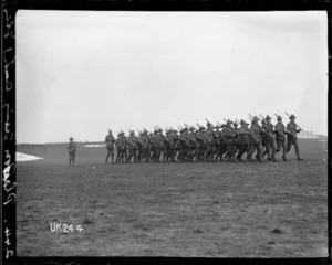 A World War I platoon marching at Sling training camp, England