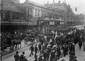 Procession down Queen Street, Auckland, during the visit of the American Fleet