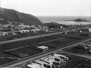 Part 3 of a 4 part panorama overlooking the suburb of Island Bay, Wellington