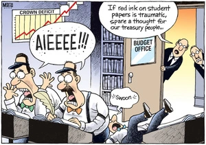"If red ink on student papers is traumatic, spare a thought for our Treasury people..." 6 December, 2008.