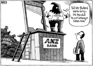 "Tell Mr Bollard we're sorry - it's too dull to cut interest rates now!" 8 December, 2008.