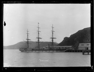The sailing ship Timaru berthed at Port Chalmers