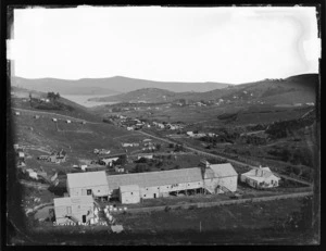 Sawyers Bay, Port Chalmers, showing a sawmill in the foreground