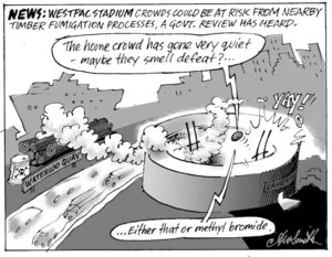 News. Westpac Stadium crowds could be at risk from nearby fumigation processes, a govt. review has heard. "The home crowd has gone very quiet - maybe they smell defeat?...... either that or methyl bromide." "YAY!" 5 March, 2008