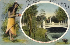 [Postcard]. Scenes in Maoriland. 570. Victoria Bridge, Christchurch, N.Z. [ca 1910].