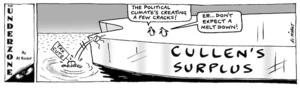 'Cullen's Surplus'. "The political climate's creating a few cracks!" :Er... don't expect a meltdown!" 3 April, 2008