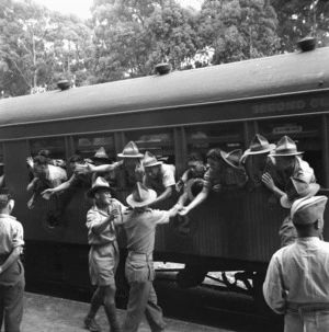 Maori reinforcements leaving Rotorua by train