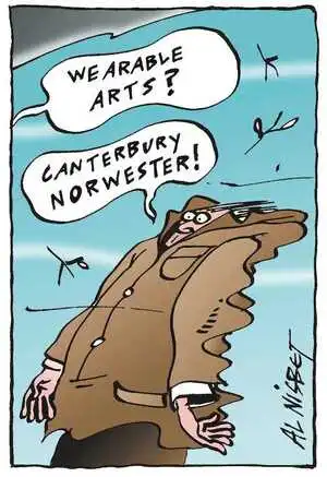Nisbet, Al, 1958- :'Wearable Arts?' 'Canterbury Norwester!' Christchurch Press, ca. 24 September, 2002.