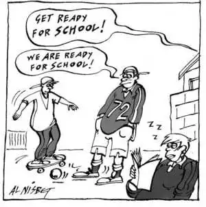 Nisbet, Alistair, 1958- :'Get ready for school!' 'We are ready for school!' 'ZZZ' Christchurch Press. July 2002.