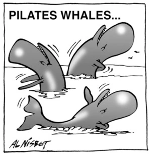 Nisbet, Alistair, 1958- :Pilates Whales... Christchurch Press. 5 August, 2002.