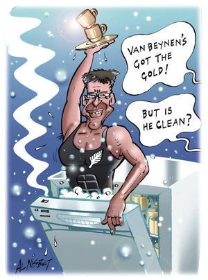 "van Beynen's got the gold!" "But is he clean?" 2 September, 2004
