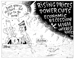 Rising prices, power cuts, economic recession, high interest rates.. "Don't worry Michael... not far to go now!" 12 March, 2008