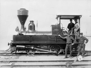 A class steam locomotive and railway workers