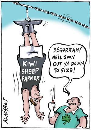 Kiwi Sheep Farmer. "Begorrah! We'll soon cut ya down to size!" 14 June, 2007