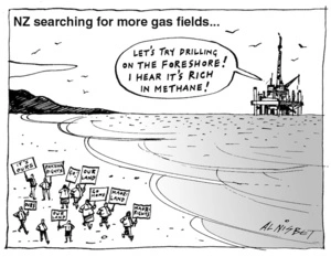 New Zealand searching for more gas fields... "Let's try drilling on the foreshore! I heard it's rich in methane!" 10 March, 2004