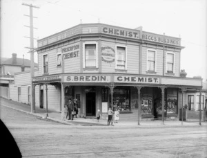 S Bredin's Chemist and druggist store, on the corner of Constable and Coromandel Streets, Newtown, Wellington